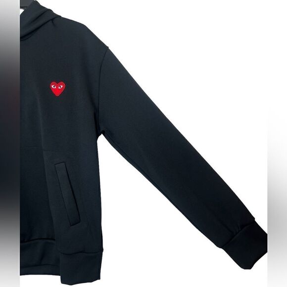 Comme des Garçons PLAY Black/Red Embroidered Heart Logo Pullover Hoodie Size XL - Picture 7 of 13